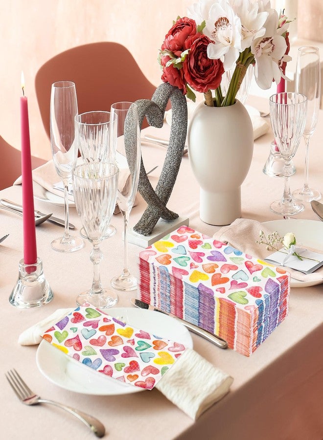 JarThenaAMCS مناديل جارثينا إيه إم سي إس ٥٠ قطعة لضيوف عيد الحب، مناديل ملونة على شكل قلوب حب، مناديل ورقية للاستخدام مرة واحدة، مناديل عشاء بألوان مائية، مناديل ورقية لليدين، مناسبة للحمام، حفلات الزفاف، ذكرى الزواج، لوازم المائدة - Image 5